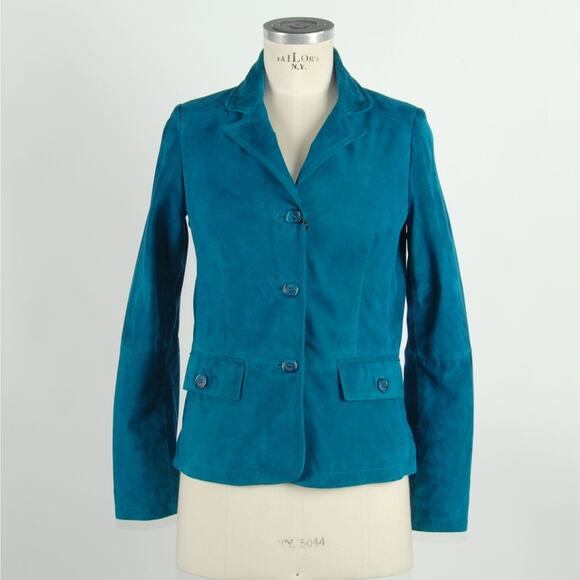 Emilio Romanelli Elegant Green Leather Jacket with Button Closure/IT46L/Green
